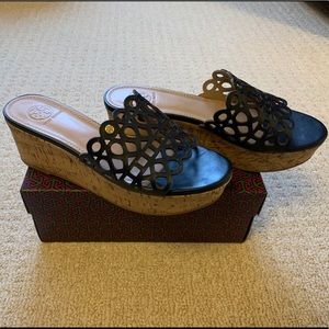 Tory Burch Navy Blue Wedge Sandals